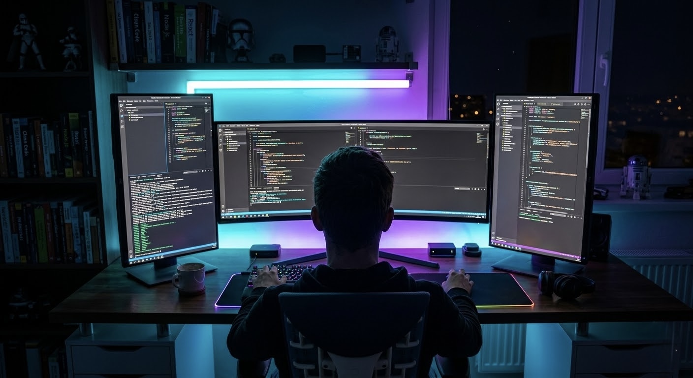 Matěj v pološeru u kódu — moment vyhoření