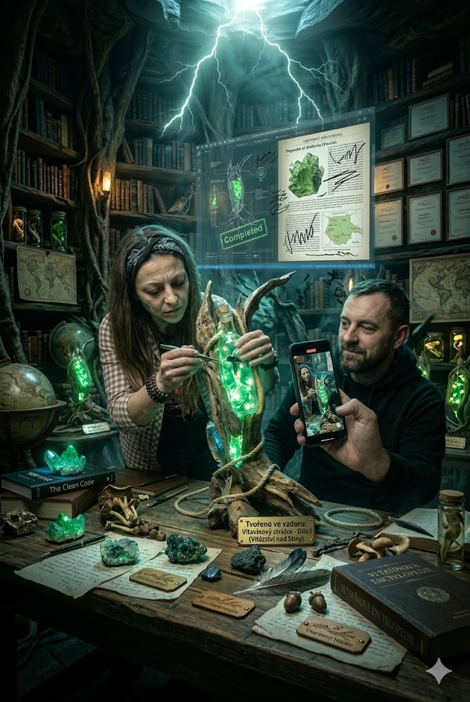 Finální úpravy: každá spirál omotávající vltavín je ruční práce